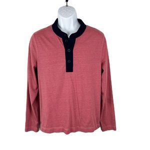 Untuckit Shirt Men Medium Red Blue Henley Long Sleeve Pullover Relaxed Fit